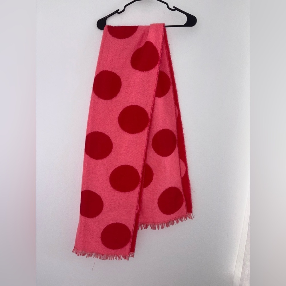 GAP Brushed Scarf Large Pink Polka Dots Red Reversible Wrap Shawl Scarf - Picture 7 of 10
